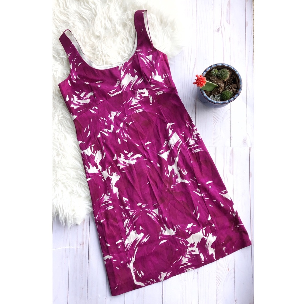 Theory magenta a-line silk abstract print dress